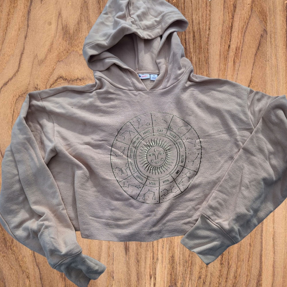 Sugar & Jade cropped astronomy Horoscope sign hooded sweatshirt hoodie girls m 8